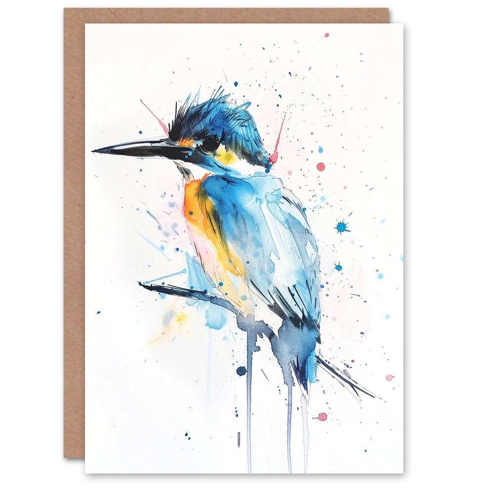Kingfisher Bird Bright Abstract Watercolour Birthday Card