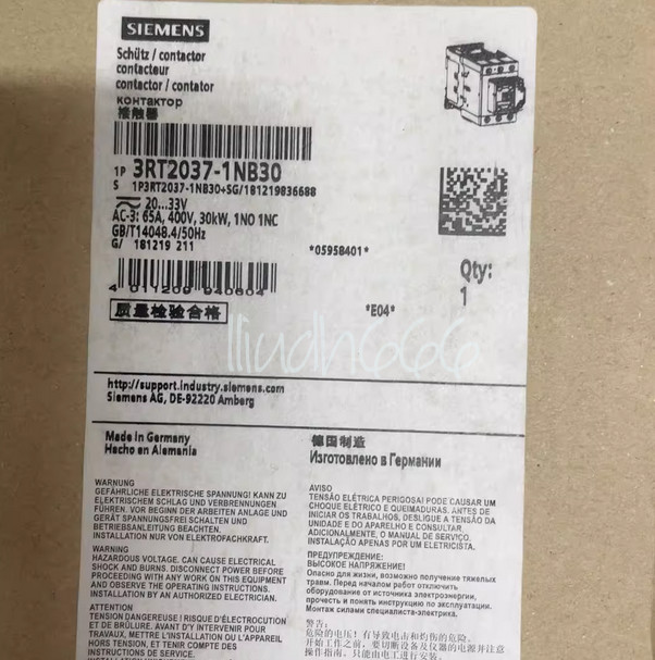 NEW 1PCS Siemens 3RT2037-1NB30 3RT2 037-1NB30 3RT20371NB30 Contactor 20-33V 30kW