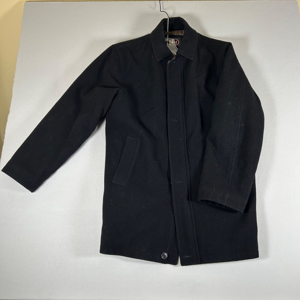 Newport Harbor Men’s Wool Coat Black 42 Long Lined Zip & Button USA Style