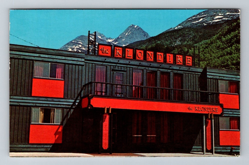 Skagway, AK-Alaska, Klondike Hotel Mountain Backdrop Vintage Postcard