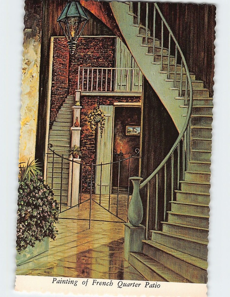 Postcard Painting of French Quarter Patio Louisiana USA