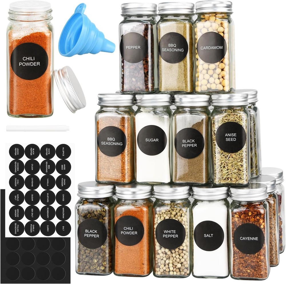 4oz Glass Spice Jars with Metal Lids – 12/24/36/48pc Set