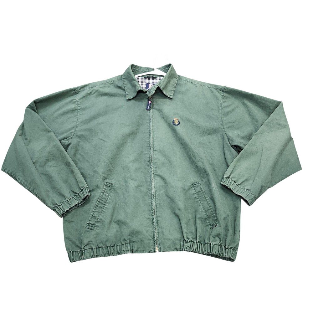 Chaps Ralph Lauren Jacket Mens Large Green Plaid Lined Full Zip Crest Logo
