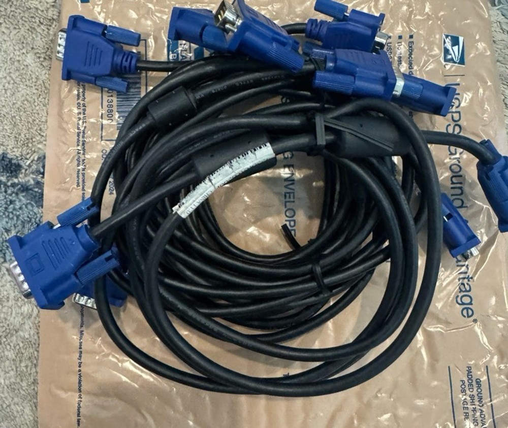 Lot of 5 VGA Monitor Cables 15 Pin D-Sub Male to Male 6FT Computer Display Cord