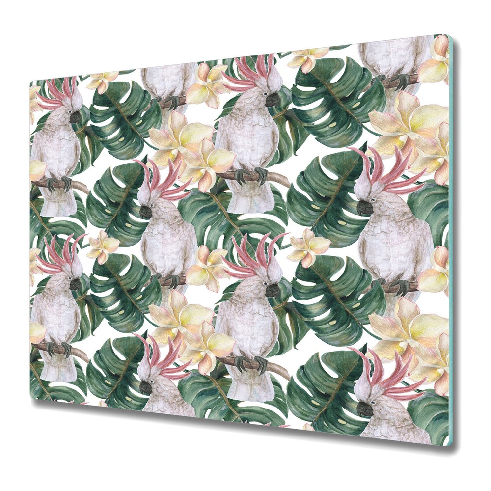 Glass Chopping Board Utensil Board Tropical parrots pink and green 60x52