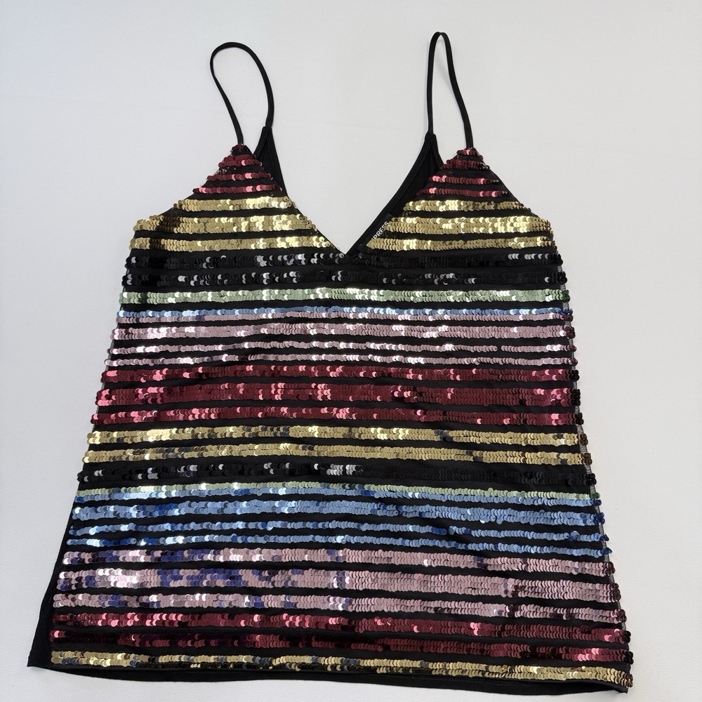 Express Multicolor Rainbow Sequin Tank Top Womens M Rave Festival Party Sparkle