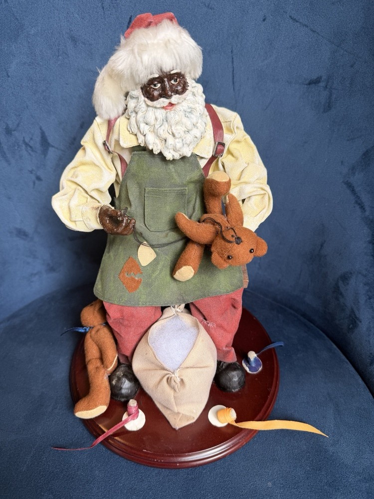Vintage Black Santa Claus Folk Art Christmas Figure Teddy Bears