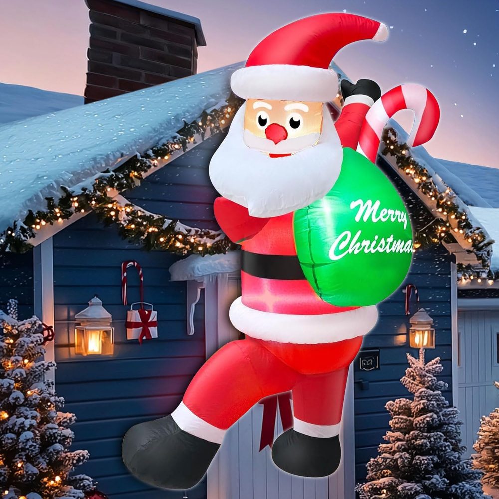 6 FT Tall Christmas Inflatables Climbing Santa Claus Outdoor Decorations, Funny