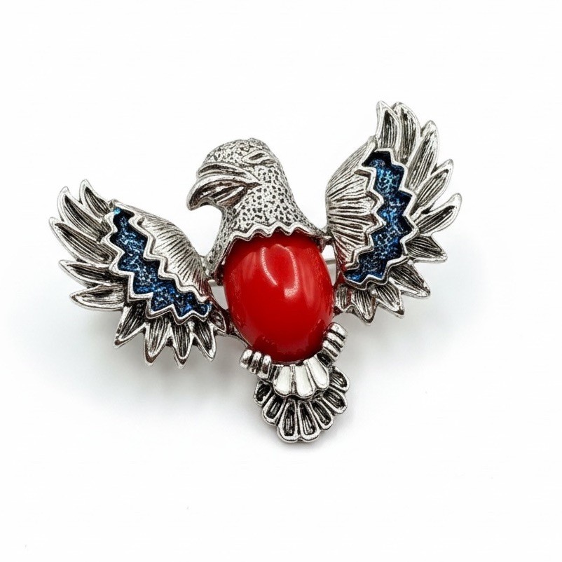 Vintage Gerrys Eagle Brooch Pin Red Cabochon Blue Enamel Wings Signed Patriotic