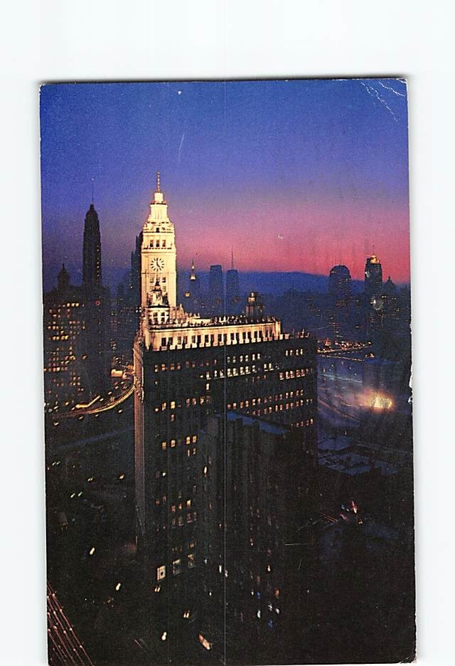 Postcard Chicago Illinois USA Night Scene Skyline Michigan Avenue Wacker Drive