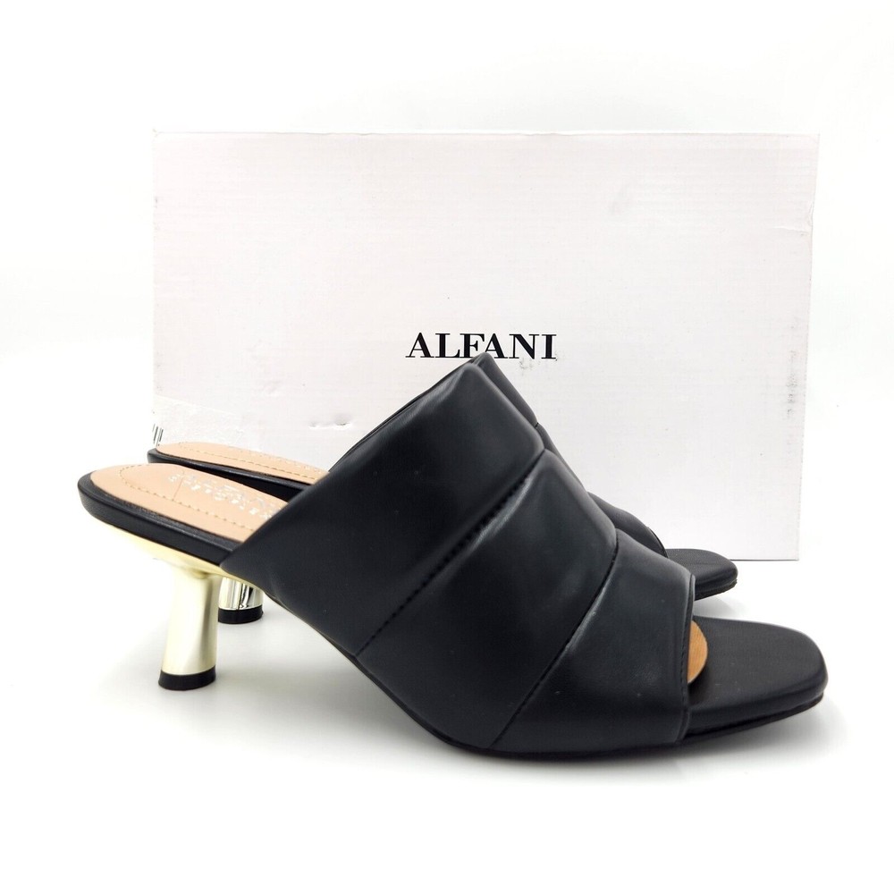 Alfani Women Black Vegan Leather Yennie Strap Dress Kitten Hell Sandals Size 6M