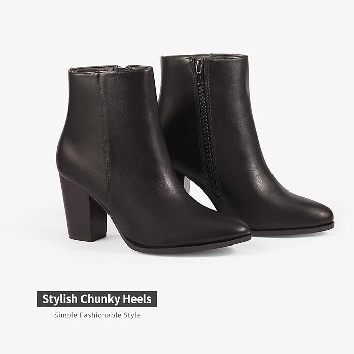 DREAM PAIRS Womens Black Ankle Boots with Chunky Block Heel US 10