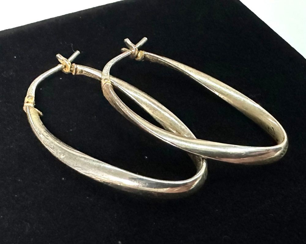 Vintage Wavy Hoop Earrings MARKED JCM 925 Sterling Silver Jewelry Lot I