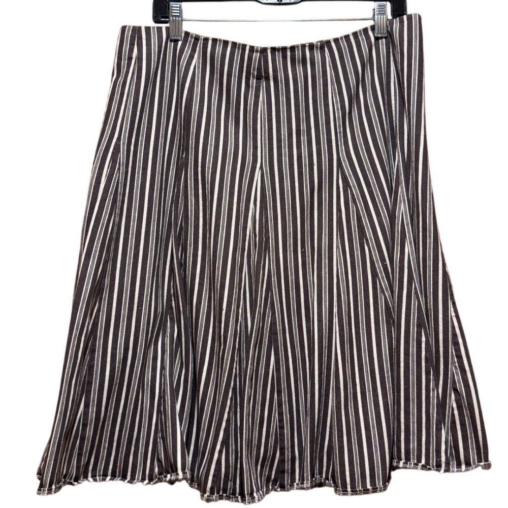 Boden Striped Midi Skirt Pleated Brown White Casual Women's Size 14L