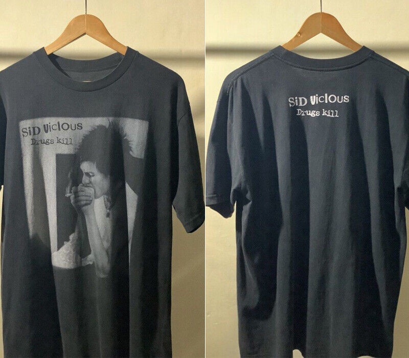 Sex Pistols Sid Vicious Drugs Kill basic black 2 side T shirt classic