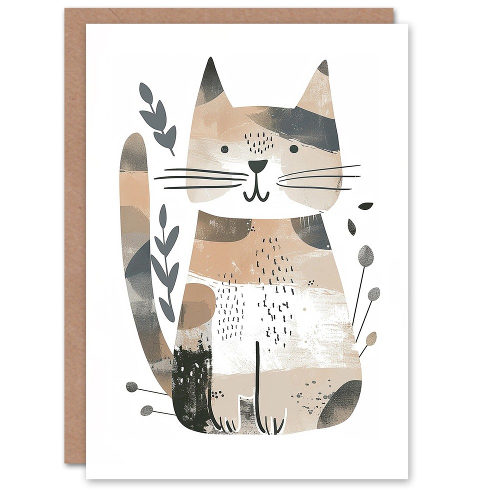 Boho Cat Birthday Card for Kids Cute Kitty Lover Greeting Card