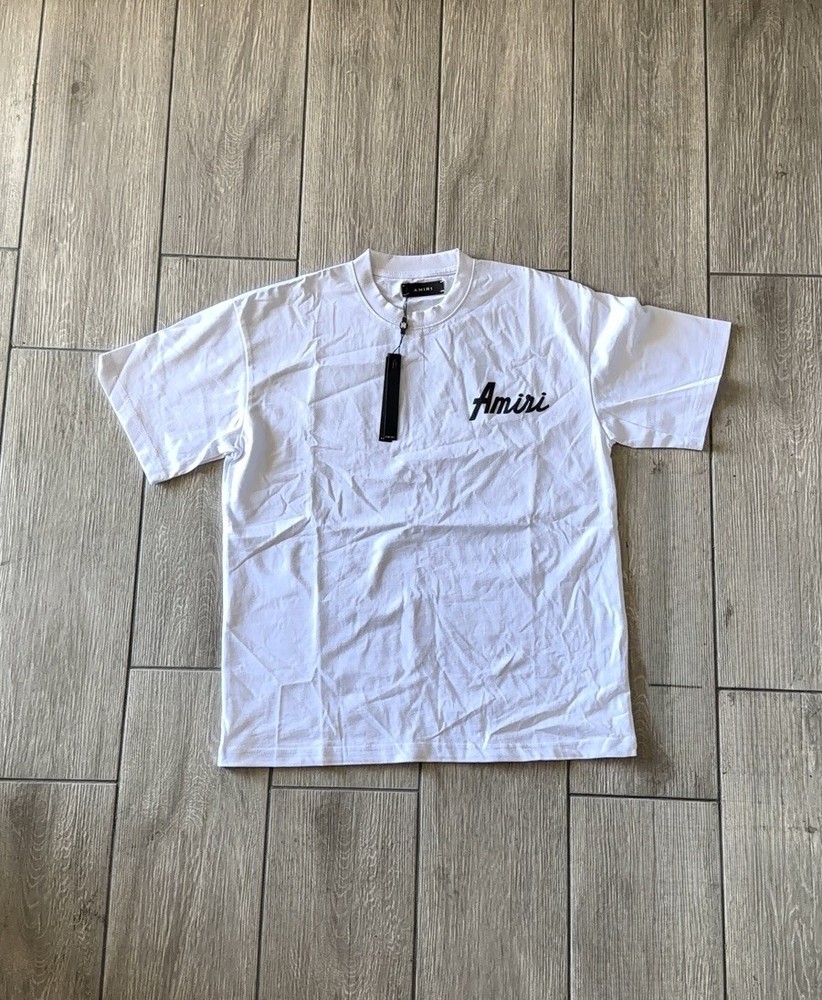 AMIRI White Logo Crew Neck Short Sleeve Cotton Jersey Tee XL Men's