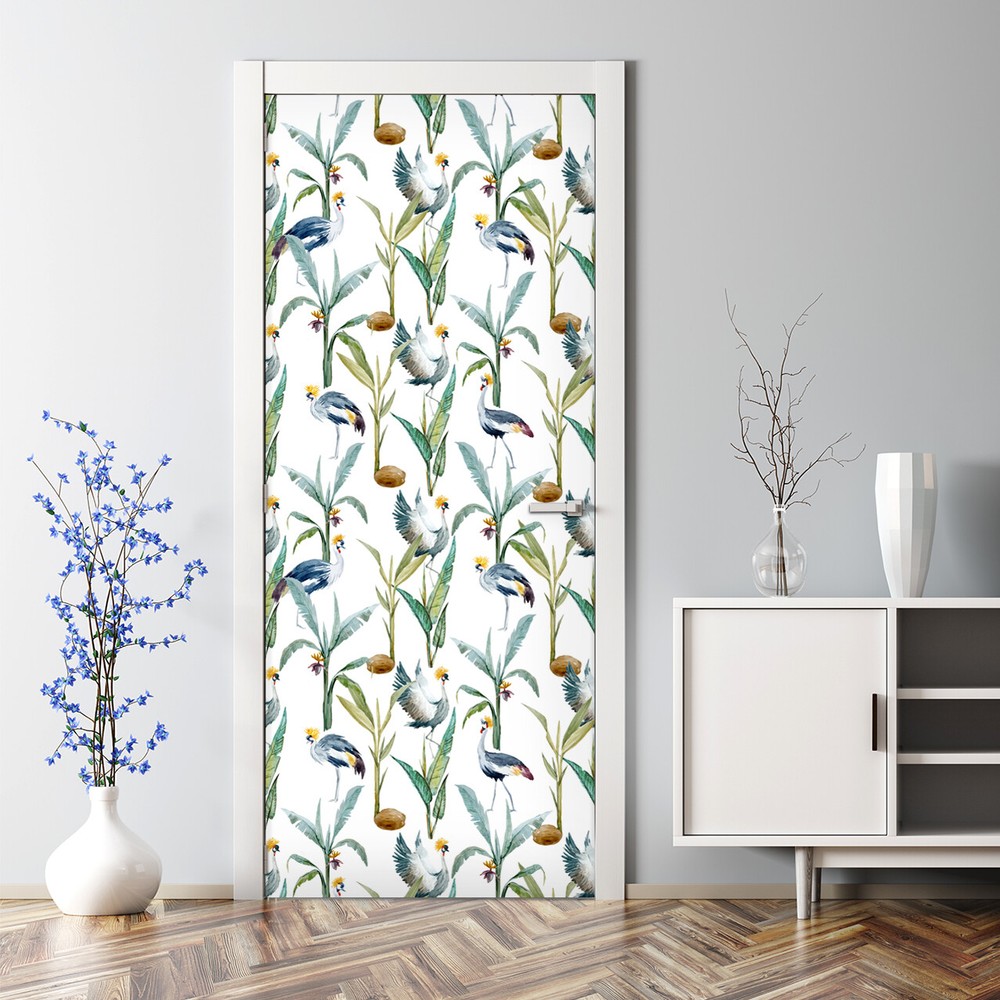 Morning flowers Bubble Free Door sticker Leaves mural Self Adhesive Peel & Stick