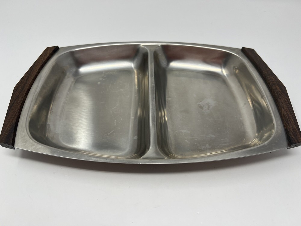 Svensk Stainless Steel Divided Serving Dish Platter with Rosewood Handles Sweden