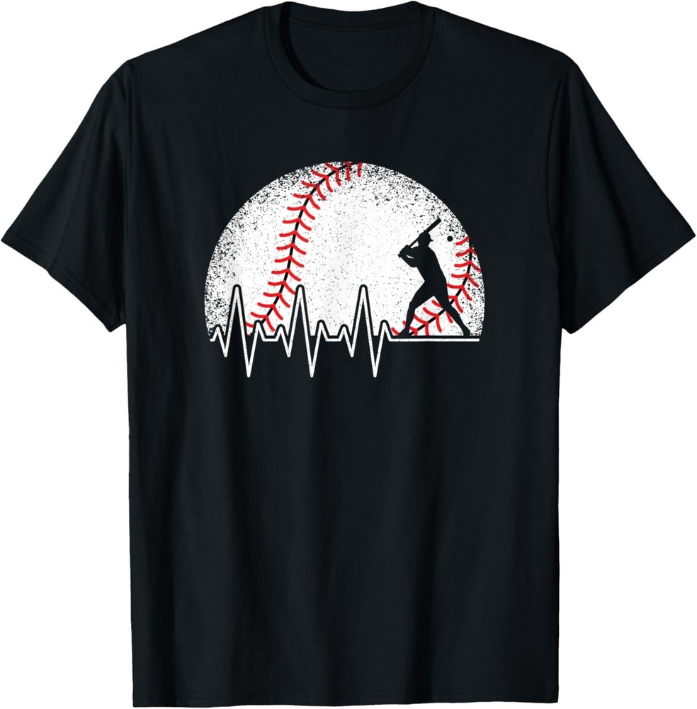 Funny Baseball Heartbeat Vintage Baseball Player Men Boys T-Shirt