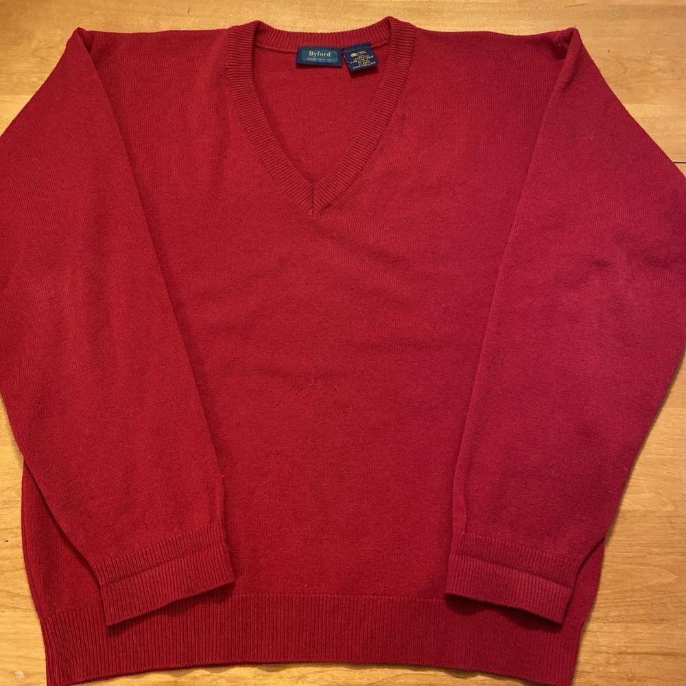 VTG Byford Men’s 100% Lambswool V Neck Red Sweater Size Large Made In England