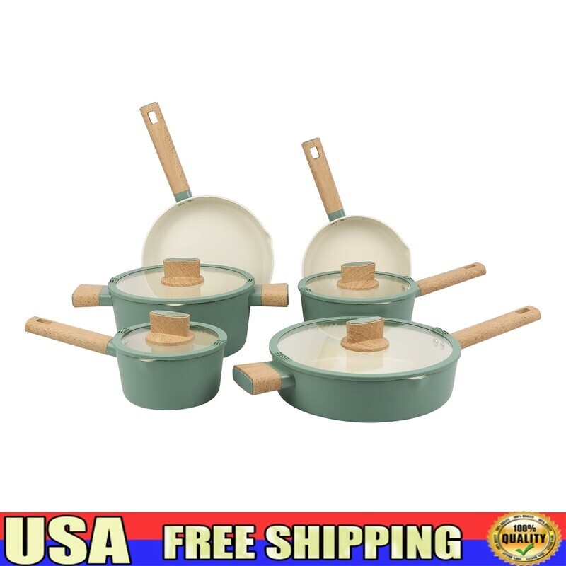 10-Piece Nonstick Ceramic Cookware Set Fast Heating Aluminum Dishwasher Safe