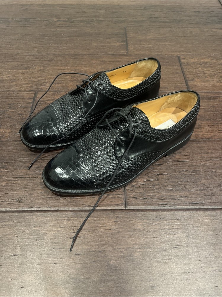 Mezlan Salinas Genuine Crocodile Leather Shoes Mens Size 8.5 Black Woven