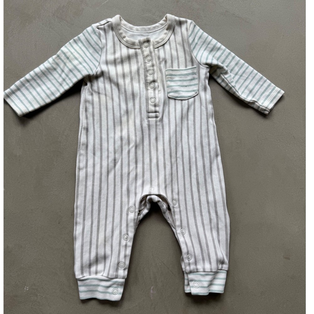 Pehr Baby Striped Romper Organic Cotton Gray White One-Piece Bodysuit