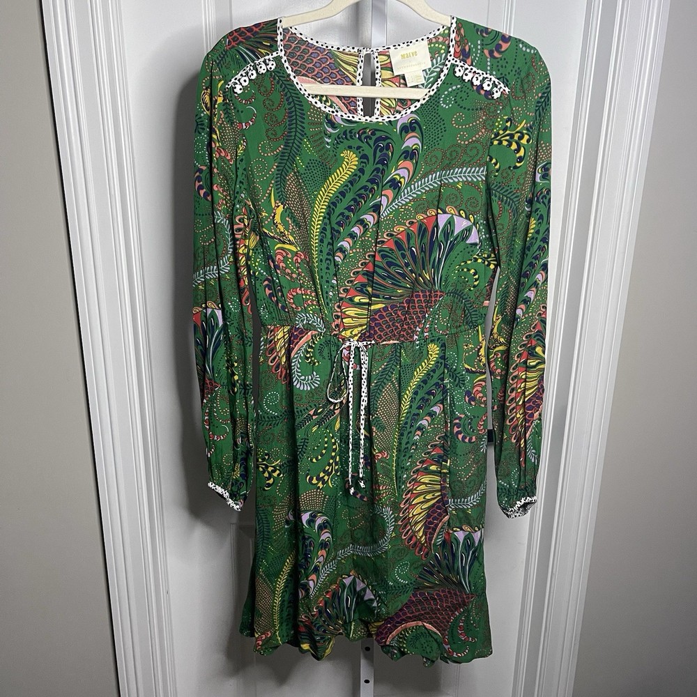 Maeve by Anthropologie Green Paisley Print Long Sleeve Dress Size 4