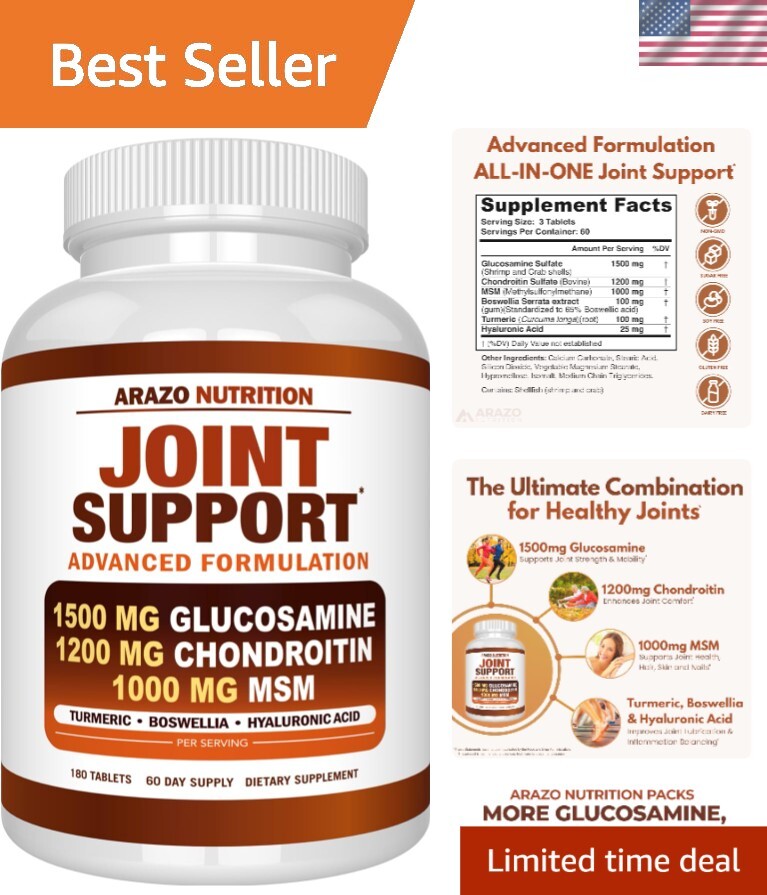 Turmeric MSM Joint Support: Glucosamine-Chondroitin Health Formula - 180 Tablets