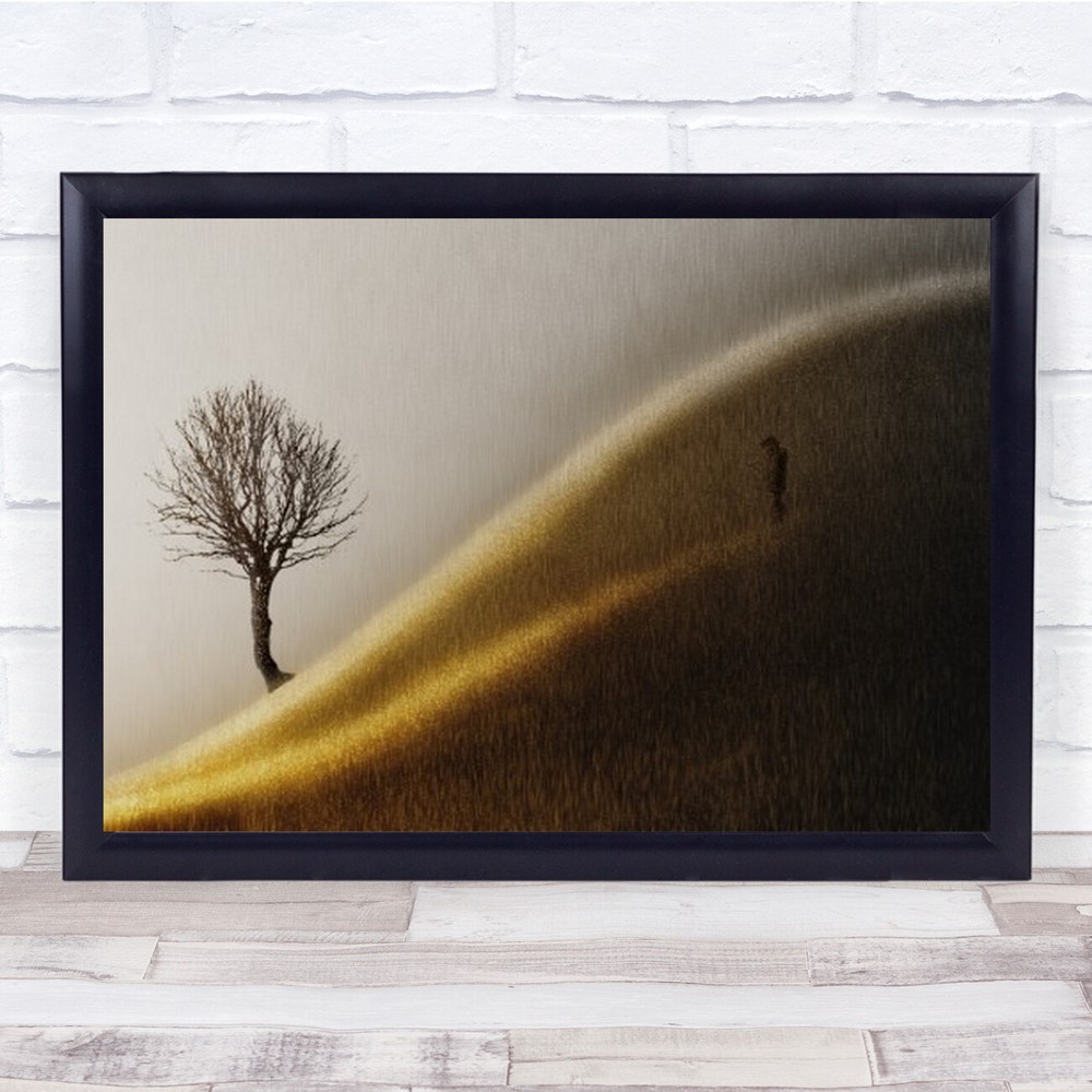 Golden Hills Hill Tree Kid Surreal Child Creative Edit Person Wall Art Print