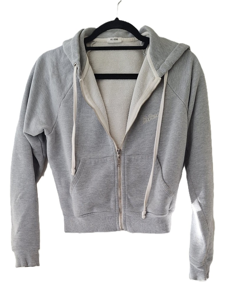 Women’s Re/Done Full-Zip  Hoodie Sweatshirt Gray Logo XS