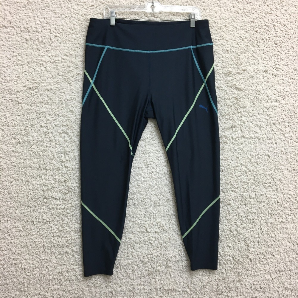 Puma Womens High Rise Blue Yoga Leggings Stretch Pull On Crop XL