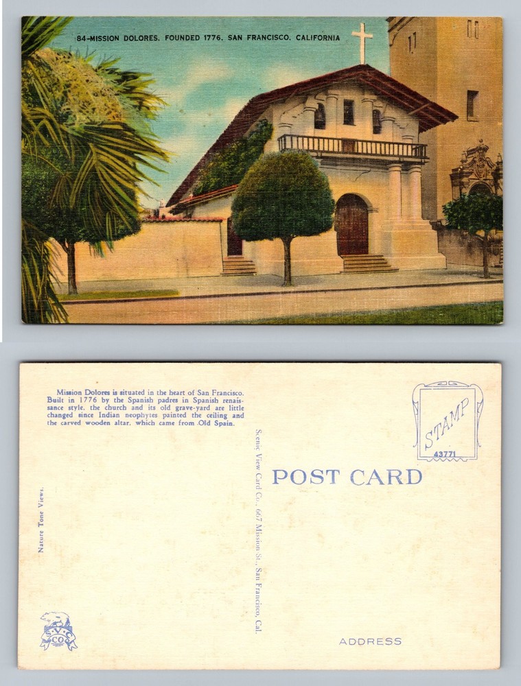 San Francisco, CA-California, Mission Dolores Scene View Vintage Postcard