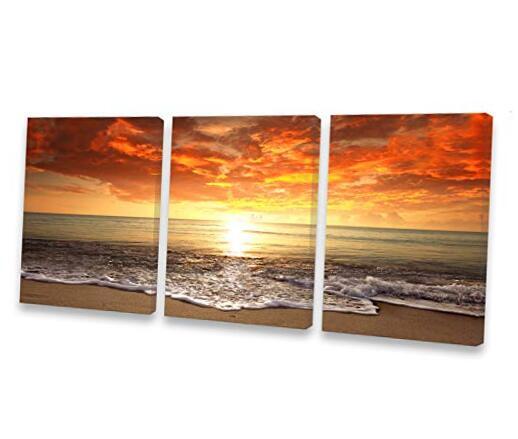 S0146 3 pieces Canvas Prints Wall Art Sunset Ocean Beach 16x24inchx3pcs