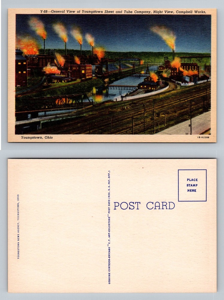 Youngstown, OH-Ohio, Sheet & Tube Company Night Works Vintage Postcard