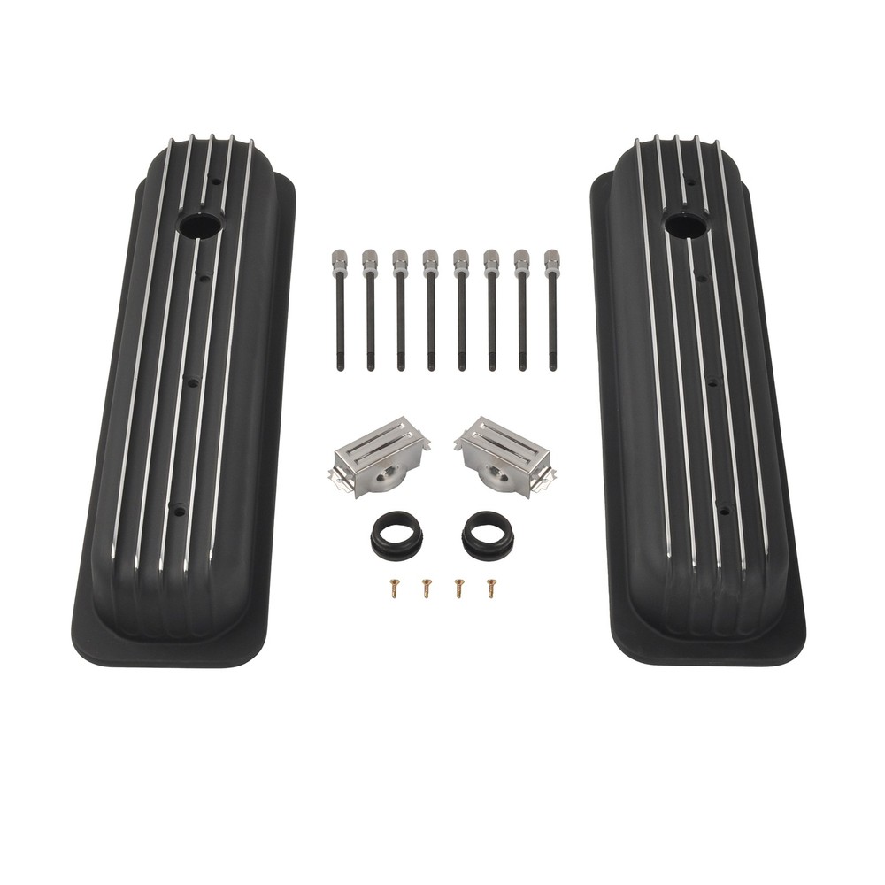 Aluminum Black Finned Short Valve Covers for SB Chevy Vortec 5.0 5.7 350 87-97