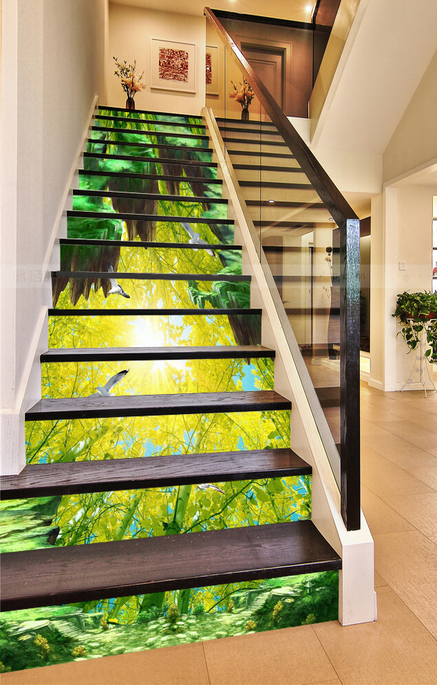 3D Forest Seagull Stair Risers Vinyl Wallpaper Mural AZ387