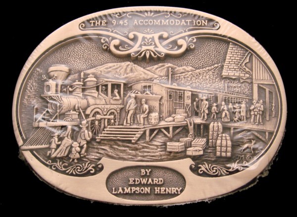 OD12153 *NOS* 1980s EDWARD L HENRY **THE 9:45 ACCOMODATION** SOLID BRASS BUCKLE-image