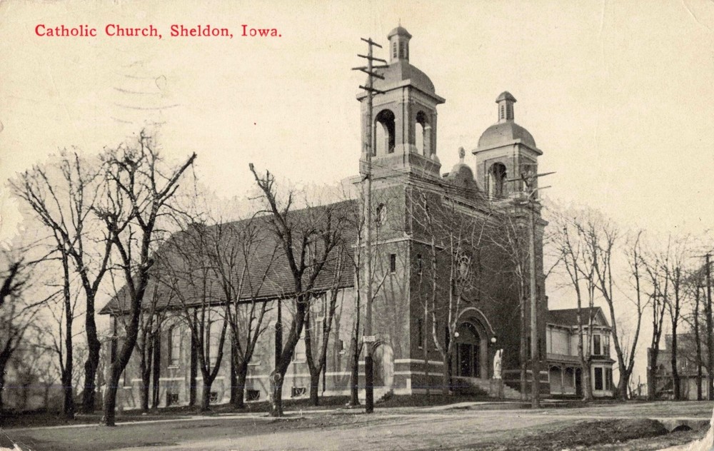 Catholic Church Sheldon Iowa IA 1914 Postcard