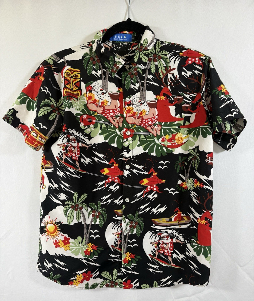 SSLR Boys Collection shirt size youth L santa tropical christmas hawaiian