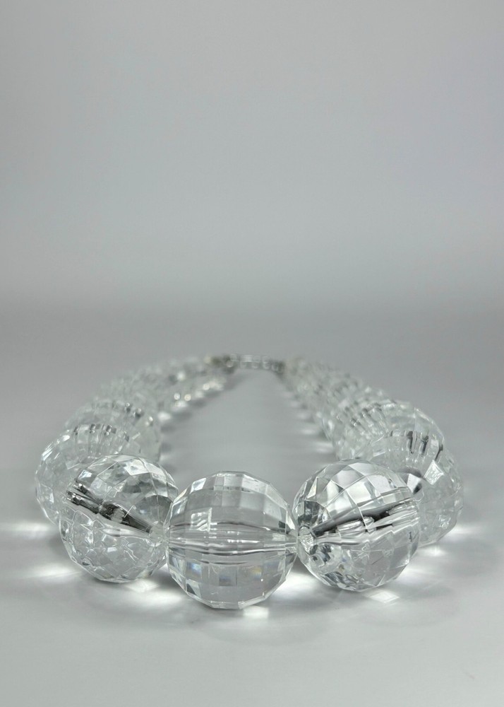 Vintage Plastic Necklace Chunky Beaded Disco Ball Graduated Statement Retro 70s