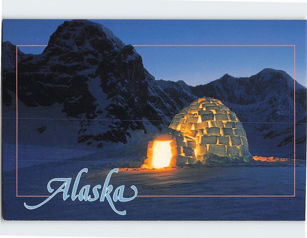 Postcard Lighted Igloo Alaska USA