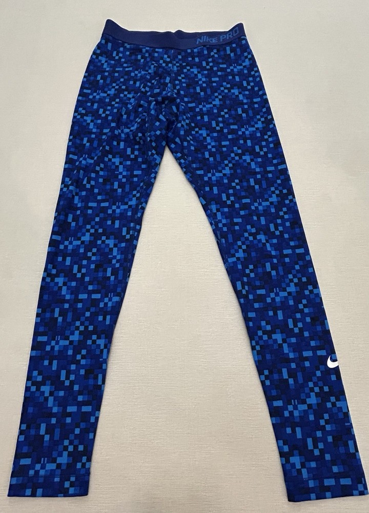 Nike PRO Dri-fit Mid Rise Leggings Lightweight Blue Geometric Size Large