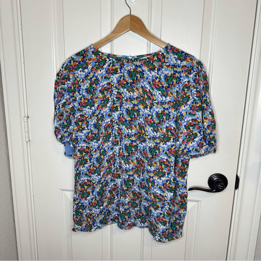 Boden Sky Blue Floral Puff Sleeve Blouse Size 20/22