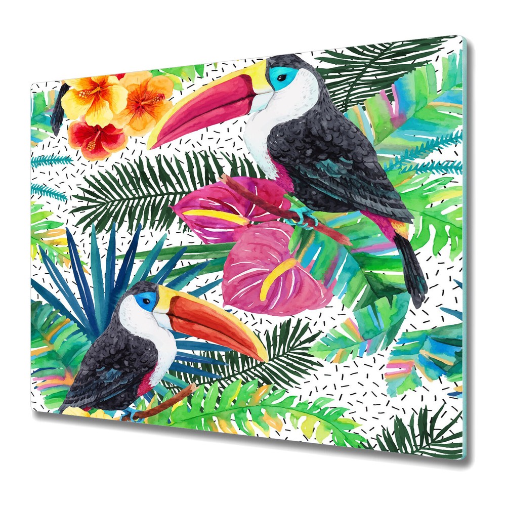 Glass Chopping Board Utensil Worktop Saver Hawaii birds green 60x52