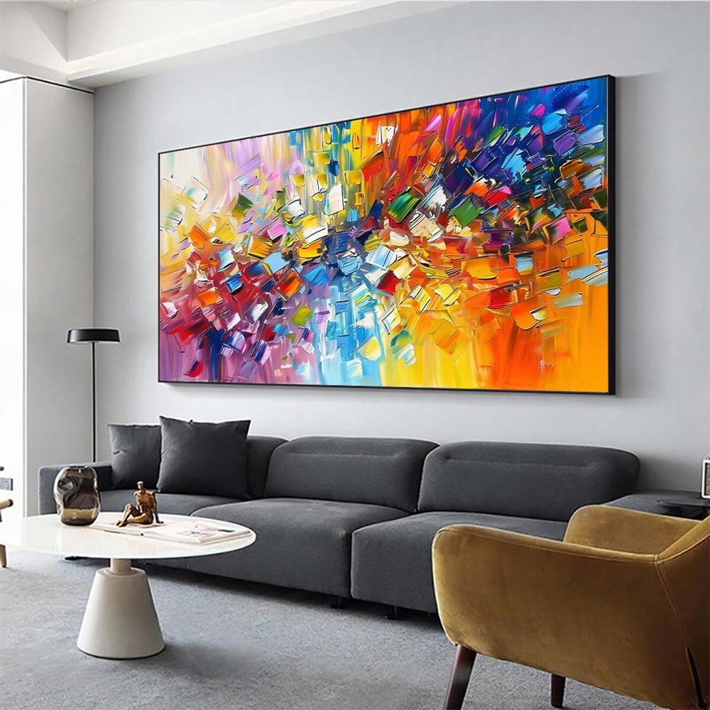 Pinturas al óleo abstractas originales pintadas a mano sobre lienzo decoración del hogar amarillo