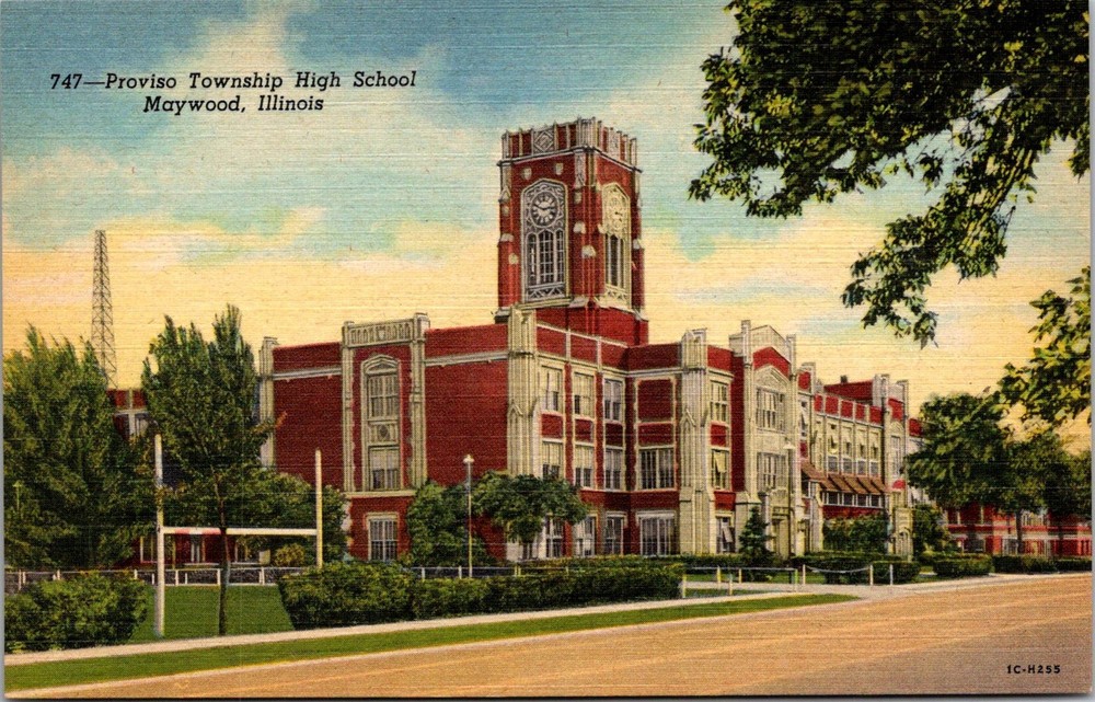 Dr Jim Stamps Postcard Proviso Township High School Maywood Illinois Linen