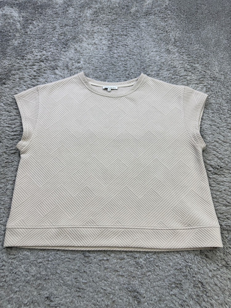 See And Be Seen Sweatshirt Women Medium Beige Herringbone Cap Sleeve Pullover