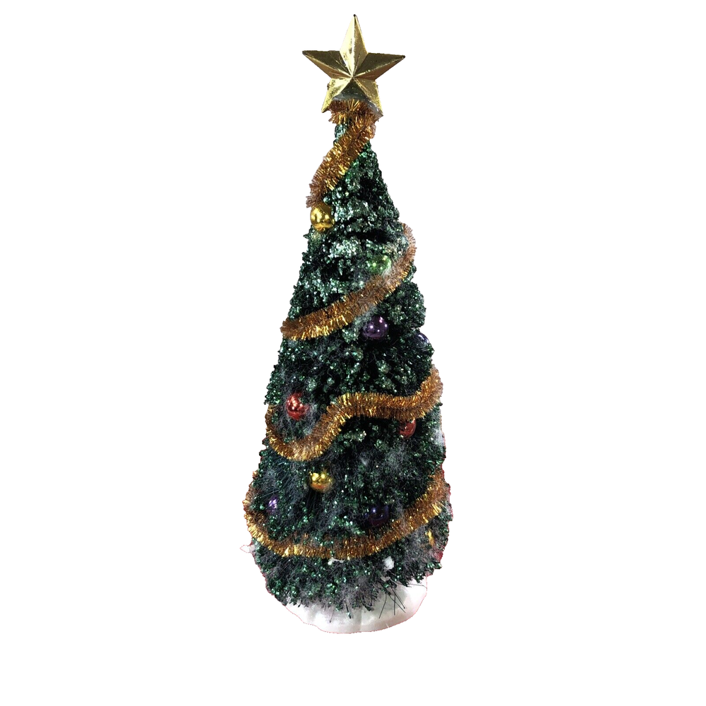 Lemax Bottle Brush Christmas Tree with Gold Garland Multi Balls 10-Inch Decor